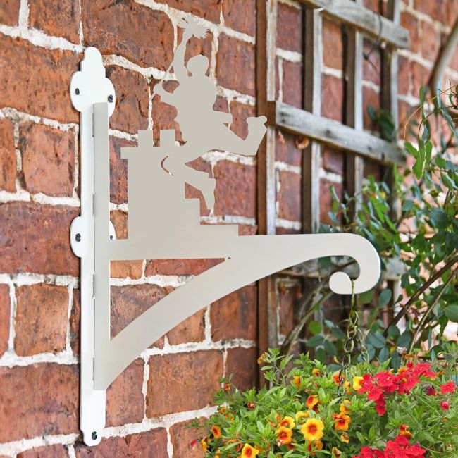 Cream Chimney Sweep Hanging Basket Bracket in Situ on a Brick Wall