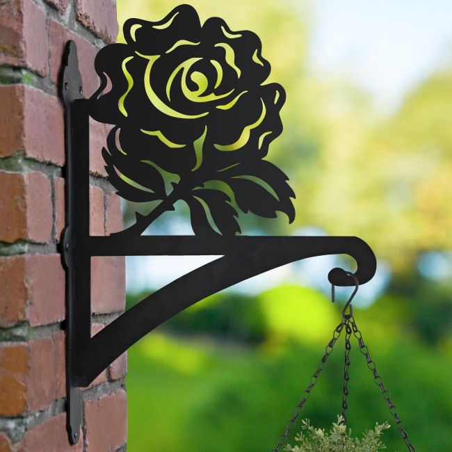 English Rose Hanging Basket Bracket in Garden Setting 