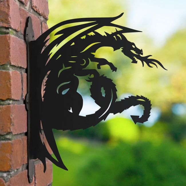Tribal Dragon Hanging Basket Bracket in Garden Setting