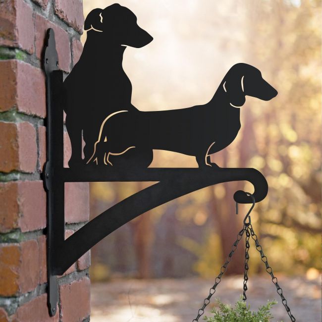 "Dachshund & Jack Russel" Iron Hanging Basket Bracket in Situ 