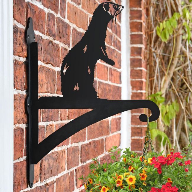 Ferret Standing Iron Hanging Basket Bracket Mounted on a Brick Wall Ferret Standing Iron Hanging Basket Bracket Mounted on a Brick Wall