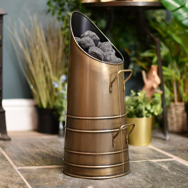 Antique Brass Traditional Coal Scuttle in Situ Antique Brass Traditional Coal Scuttle in Situ