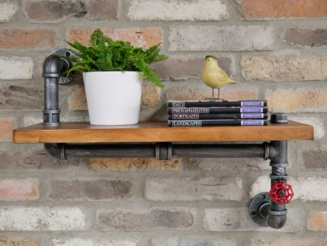 Chunky Wooden & Iron Pipe Shelf