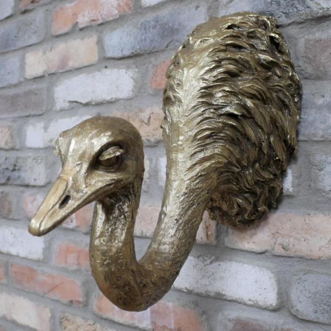 Brushed Gold Ostrich Head Wall Bust Brushed Gold Ostrich Head Wall Bust