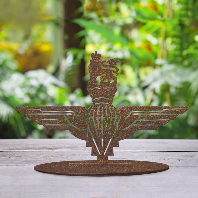 Rustic British Parachute Regiment Silhouette Ornament Created From Steel