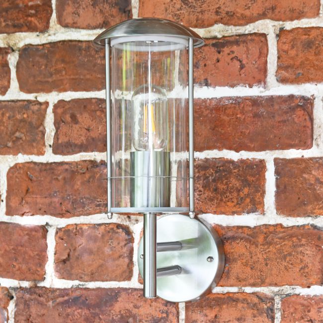 Contemporary Stainless Steel Wall Lantern on Brick Wall
