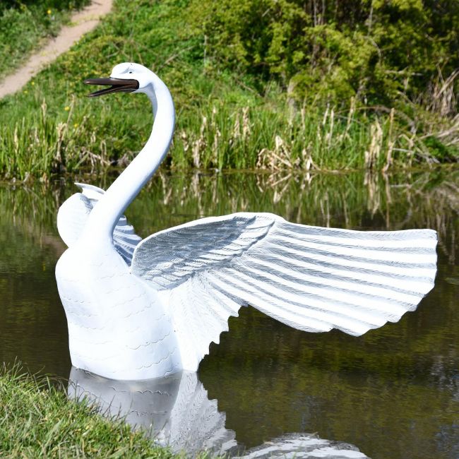 Posturing Swan Garden Sculpture in White Posturing Swan Garden Sculpture in White