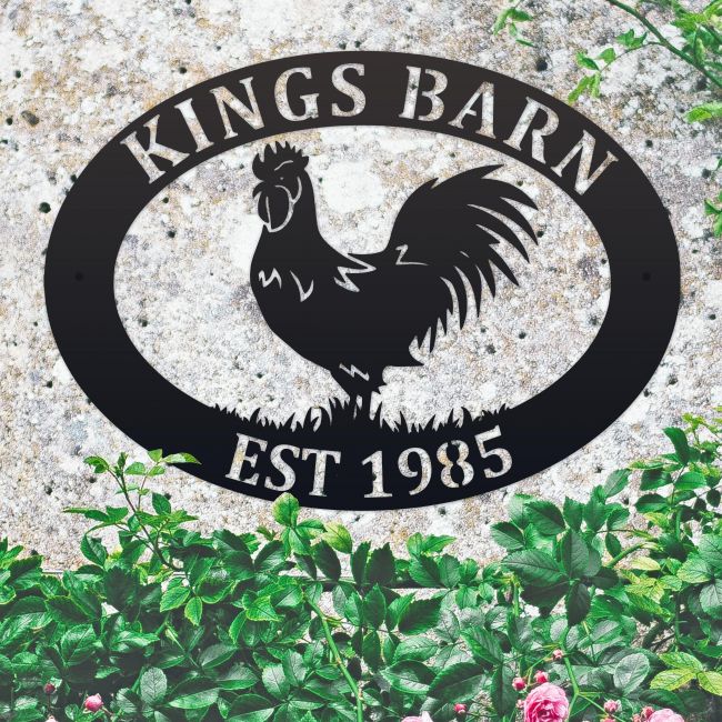 Deluxe Rooster Iron Oval House Name Sign 
