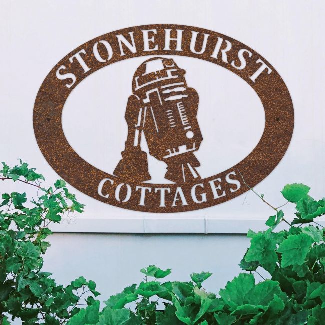 R2D2 Oval House Name Sign in Rustic 