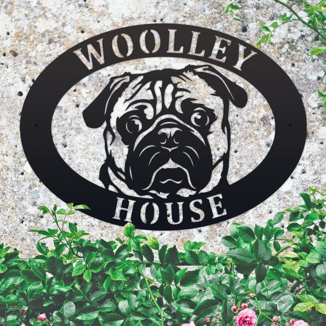 Pug Iron Oval House Name Sign 