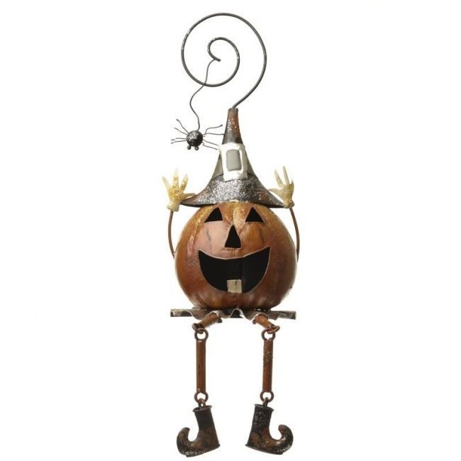 Metal Pumpkin with Spider Shelf Ornament Metal Pumpkin with Spider Shelf Ornament