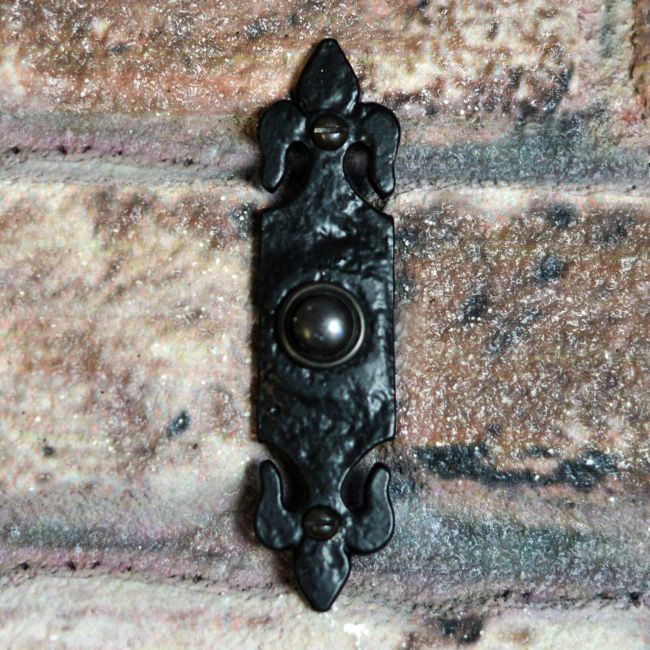 "Astwood Place" Black Fleur De Lys Iron Bell Push "Astwood Place" Black Fleur De Lys Iron Bell Push