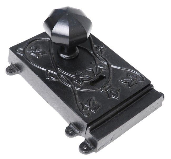Ornate Black Iron Rim Lock - Reversible