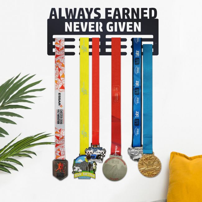 Sports Medal Hanger Always Earned Never Given Mounted