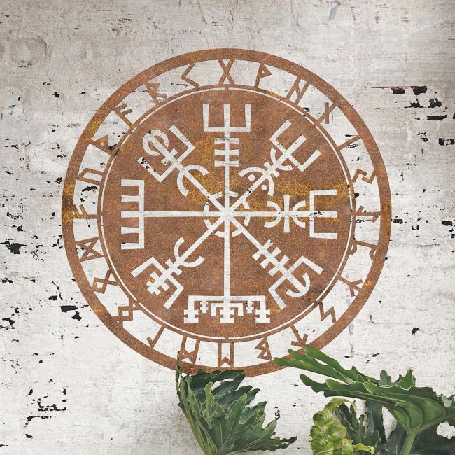"Vegvisir" Viking Compass Wall Art in Situ on a Rustic Brick Wall