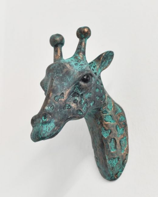 Verdigris Cast Aluminium Giraffe Head Wall Bust Main Verdigris Cast Aluminium Giraffe Head Wall Bust Main