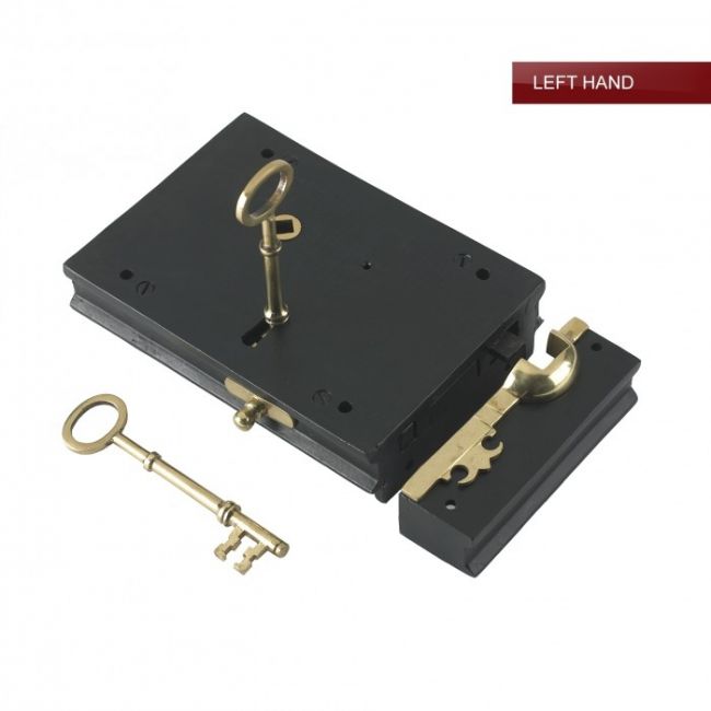 Left Handed Cast Iron & Brass Large Rim Lock Left Handed Cast Iron & Brass Large Rim Lock