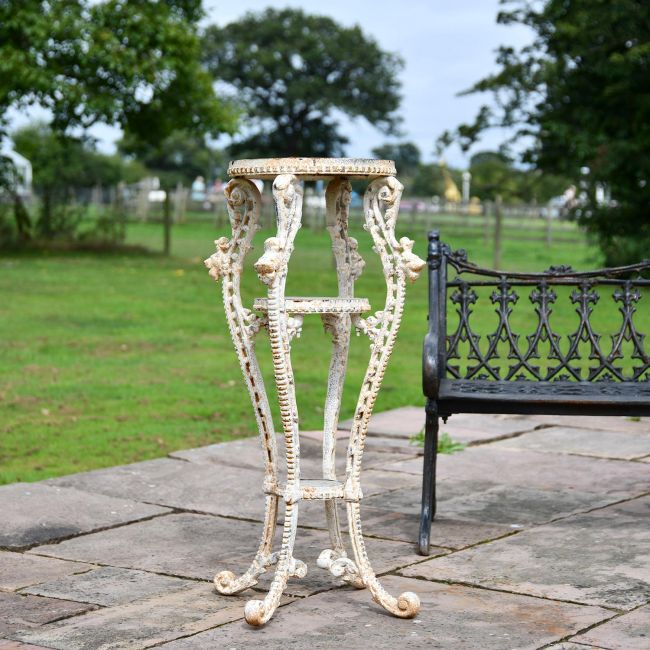 "Millicent" Victorian Aged Cream Cast Iron Side Table Stand - 36cm "Millicent" Victorian Aged Cream Cast Iron Side Table Stand - 36cm