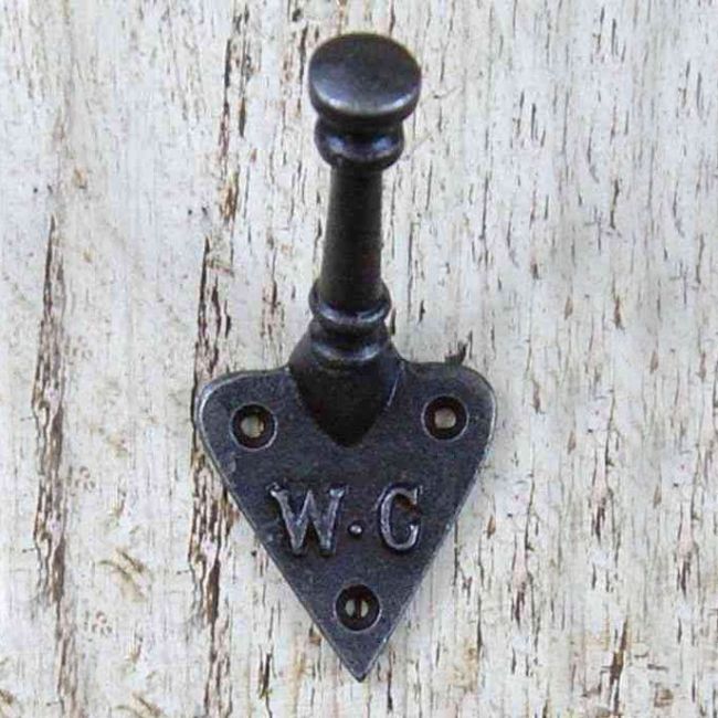 Iron coat Hook With "W.C" Imprinted Into The Back Plate Iron coat Hook With "W.C" Imprinted Into The Back Plate