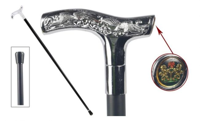 Coat of Arms Polished Steel Walking Stick