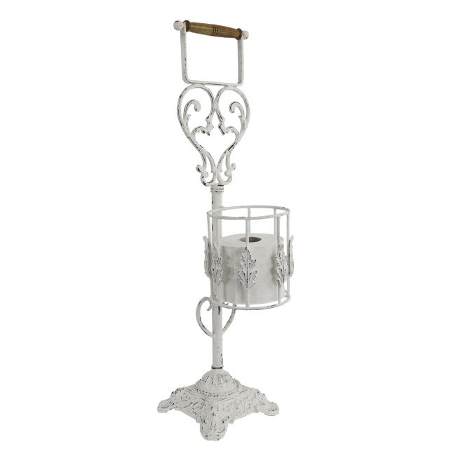 Ornate Antique White Brown Free Standing toilet Holder