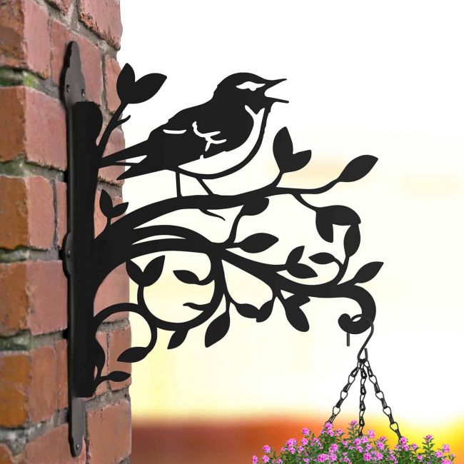 Wood Warbler on Branches Steel Hanging Basket Bracket