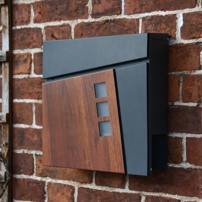 Anthracite Grey Modern Wall Mounted Post Box in Situ
