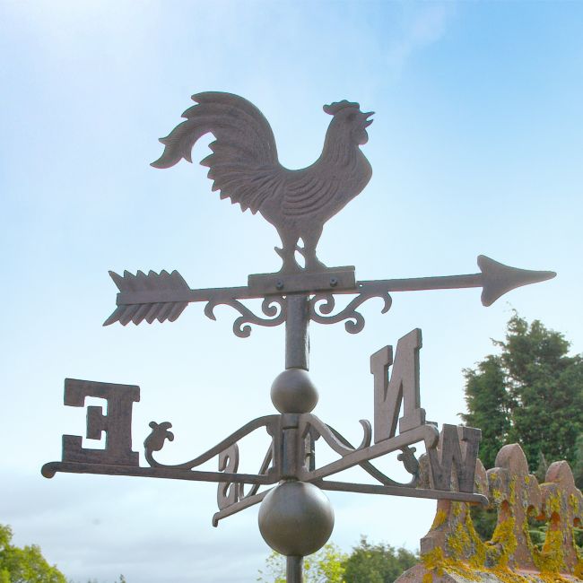 Large Iron Rooster Weathervane In A Rustic Finish