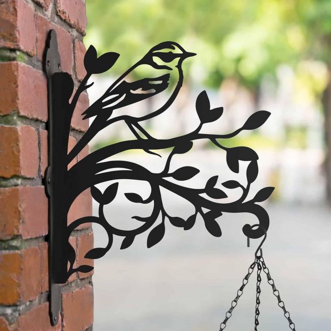 Yellow Wagtail on Branches Steel Hanging Basket Bracket