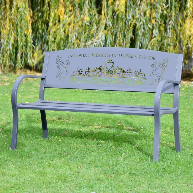 "You"ll Never Walk Alone" Liver Bird Bench in Situ in the Garden "You"ll Never Walk Alone" Liver Bird Bench in Situ in the Garden