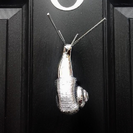 Bright Chrome Snail Door Knocker Black Door