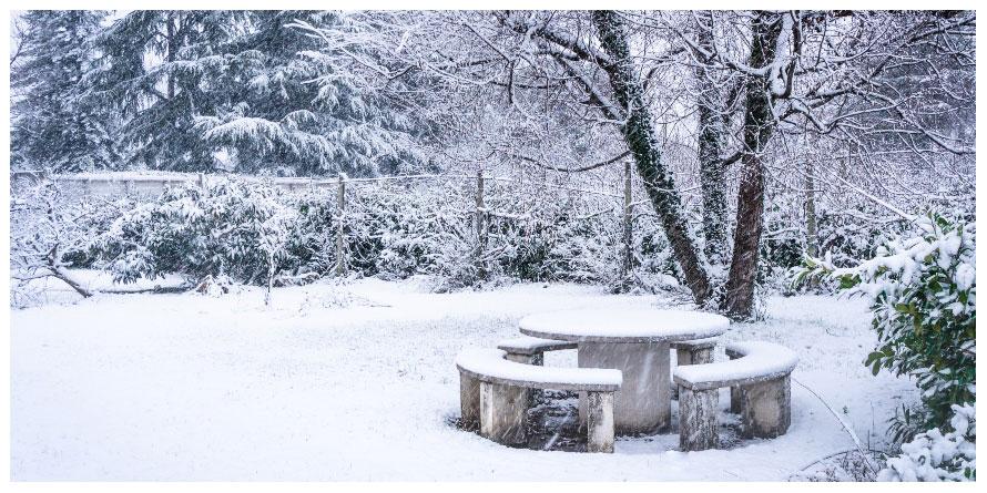 Garden Furniture Covered in Snow