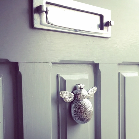 Jamie Gough Chrome Bee Knocker with letter plate knocker