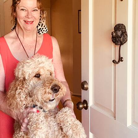 Karen Shannahan with our bronze Poodle Door Knocker