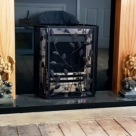 Leaf Detail Woodland Fire Guard With Gargoyles